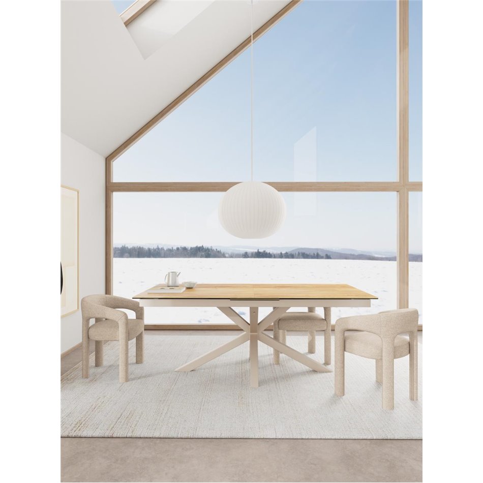 Extendable dining table Aven, glass/steel, 200-240cm H76x100cm