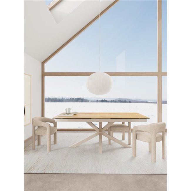 Extendable dining table Aven, glass/steel, 200-240cm H76x100cm