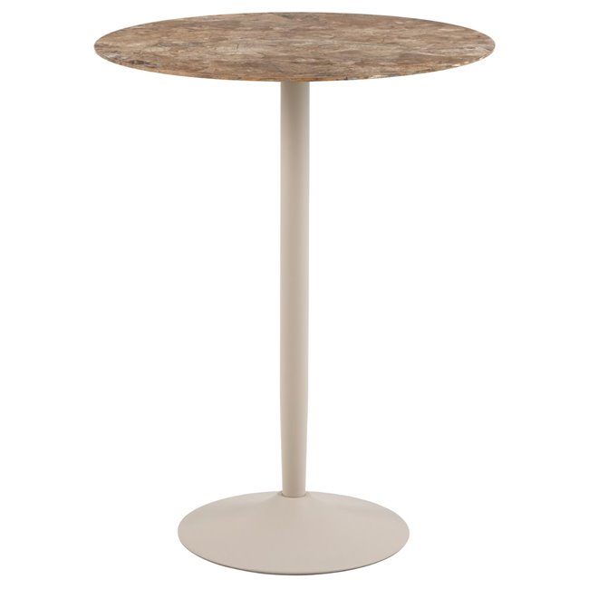 Bar table Alta, brown marble, steel/ceramic, H105cm D80cm