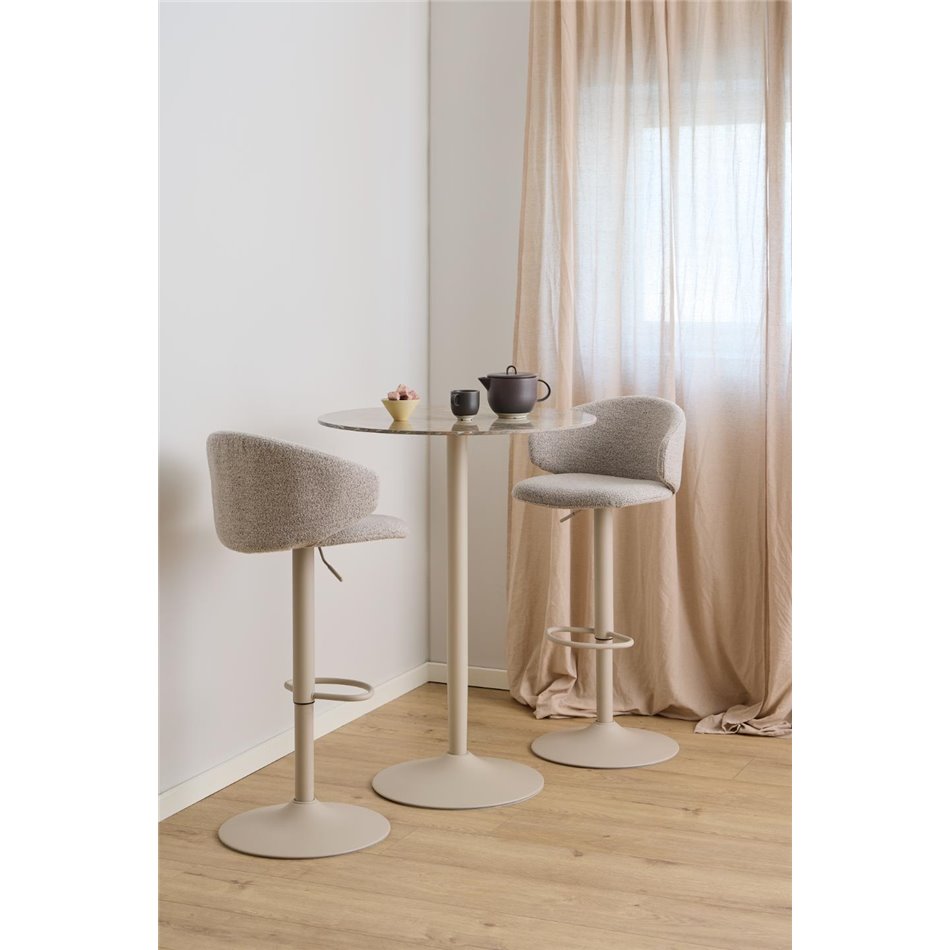 Bar table Alta, brown marble, steel/ceramic, H105cm D80cm