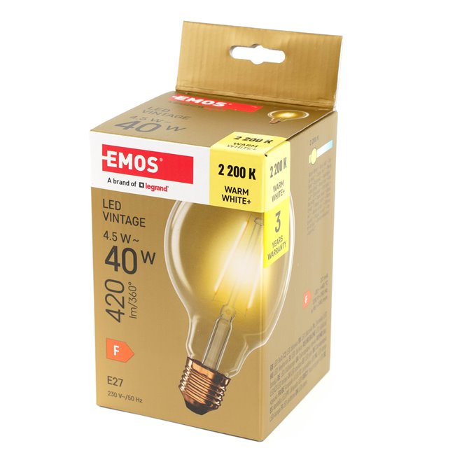 LED Bulb warm white, E27 4.5W, 420lm, 2200K, H14x9.5x9.5cm