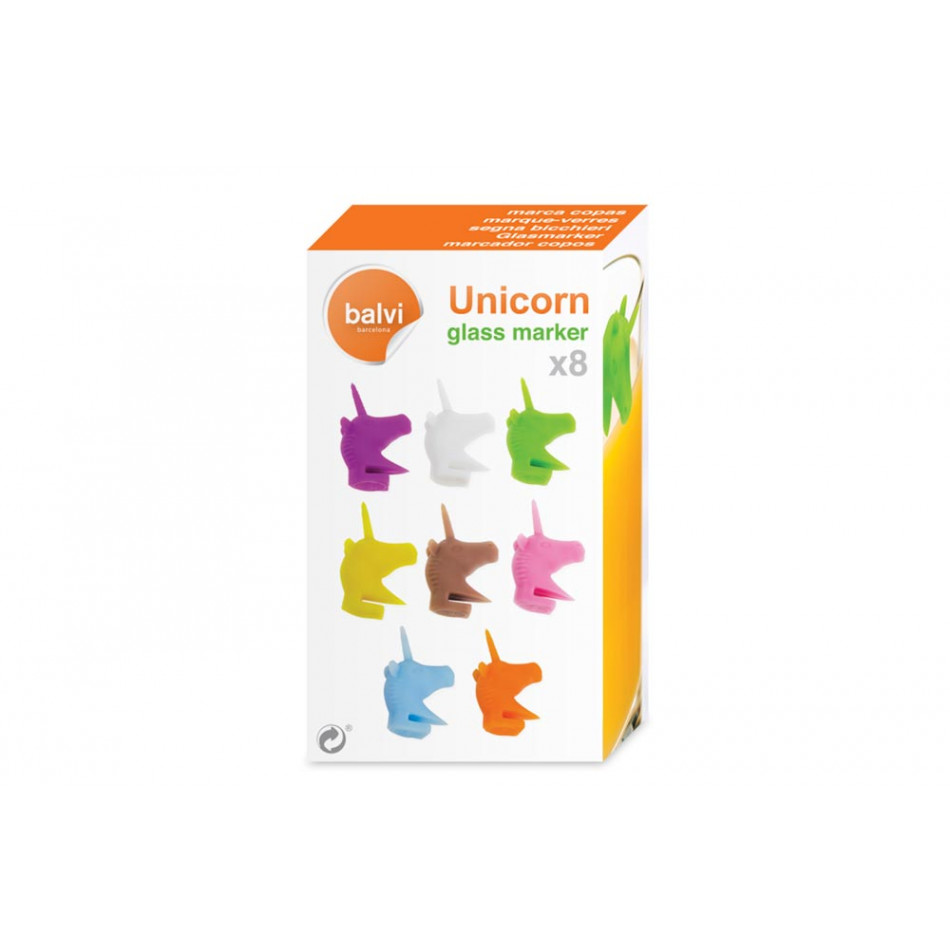 Glass markers Unicorn, set of 8, silicone, H2x3cm