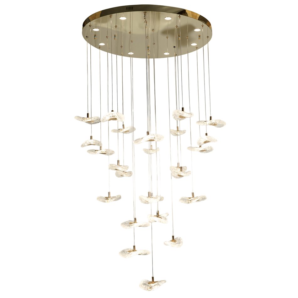Pendant lamp Yabukko, transparent/gold color, D80cm, LEDx26 4W, LEDx8 3W, 3000K/4000K/6000K