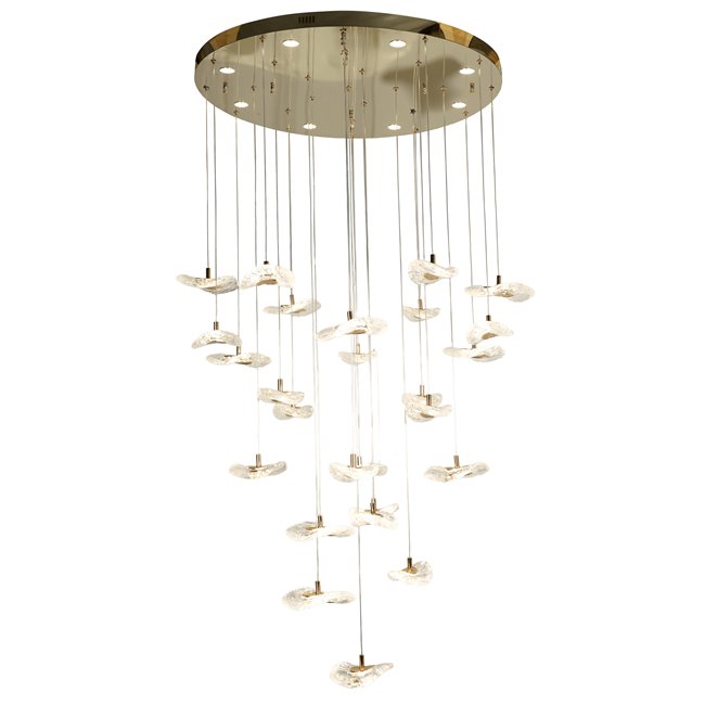 Pendant lamp Yabukko, transparent/gold color, D80cm, LEDx26 4W, LEDx8 3W, 3000K/4000K/6000K