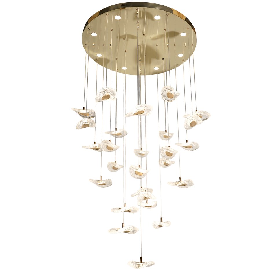 Pendant lamp Yabukko, transparent/gold color, D80cm, LEDx26 4W, LEDx8 3W, 3000K/4000K/6000K