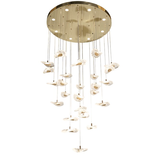 Pendant lamp Yabukko, transparent/gold color, D80cm, LEDx26 4W, LEDx8 3W, 3000K/4000K/6000K