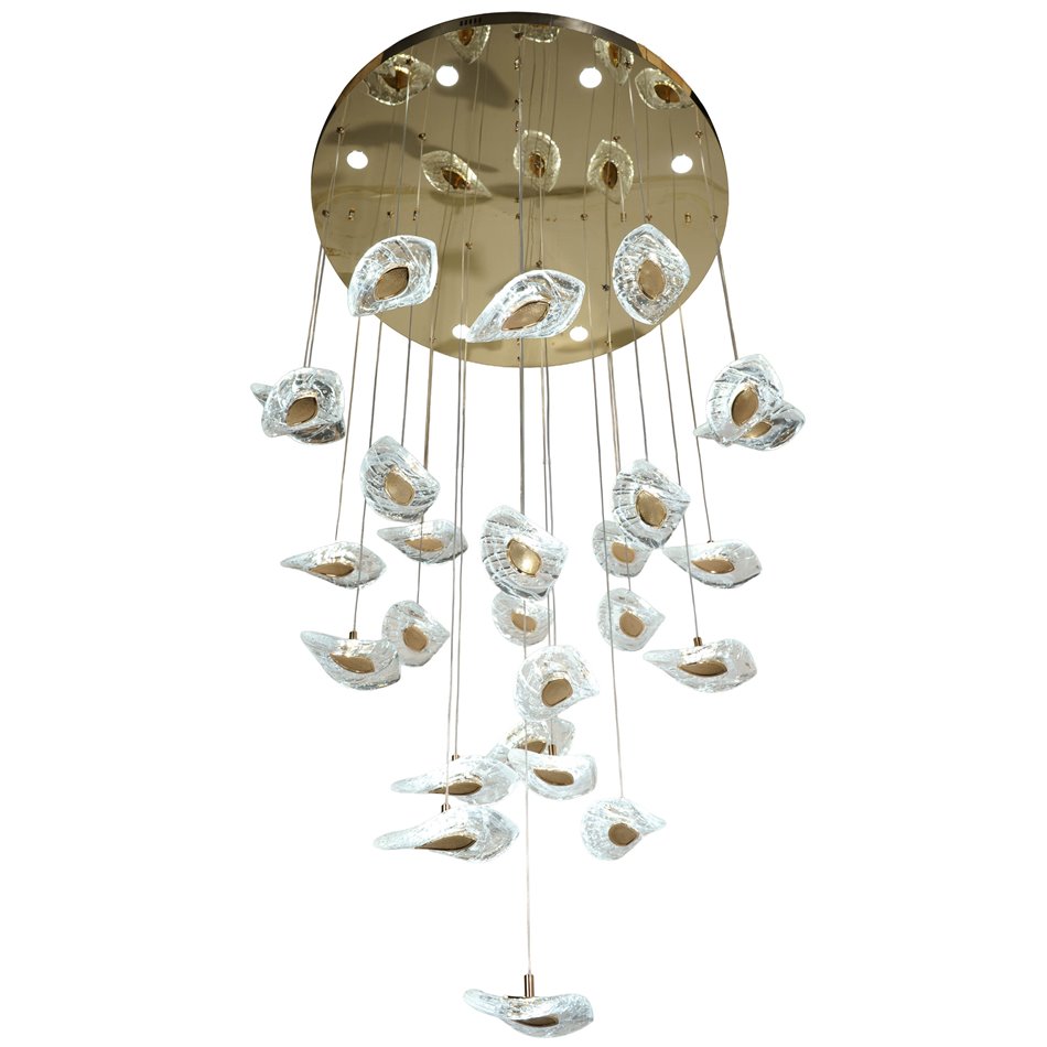 Pendant lamp Yabukko, transparent/gold color, D80cm, LEDx26 4W, LEDx8 3W, 3000K/4000K/6000K