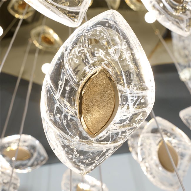 Pendant lamp Yabukko, transparent/gold color, D80cm, LEDx26 4W, LEDx8 3W, 3000K/4000K/6000K