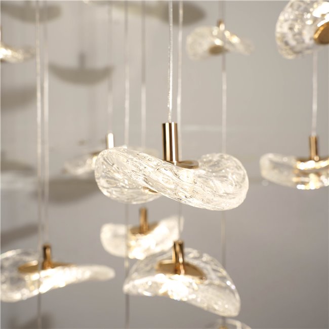 Pendant lamp Yabukko, transparent/gold color, D80cm, LEDx26 4W, LEDx8 3W, 3000K/4000K/6000K