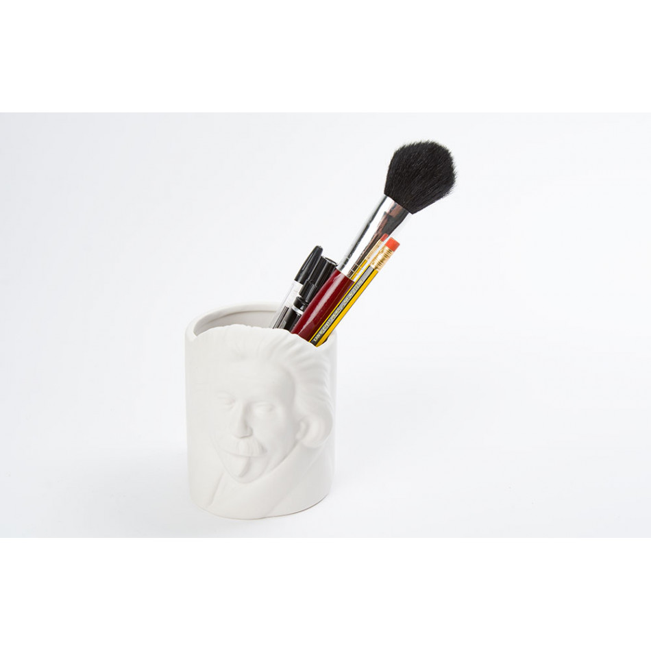 Pen holder Albert Einstein, white, ceramic 9.5x8cm