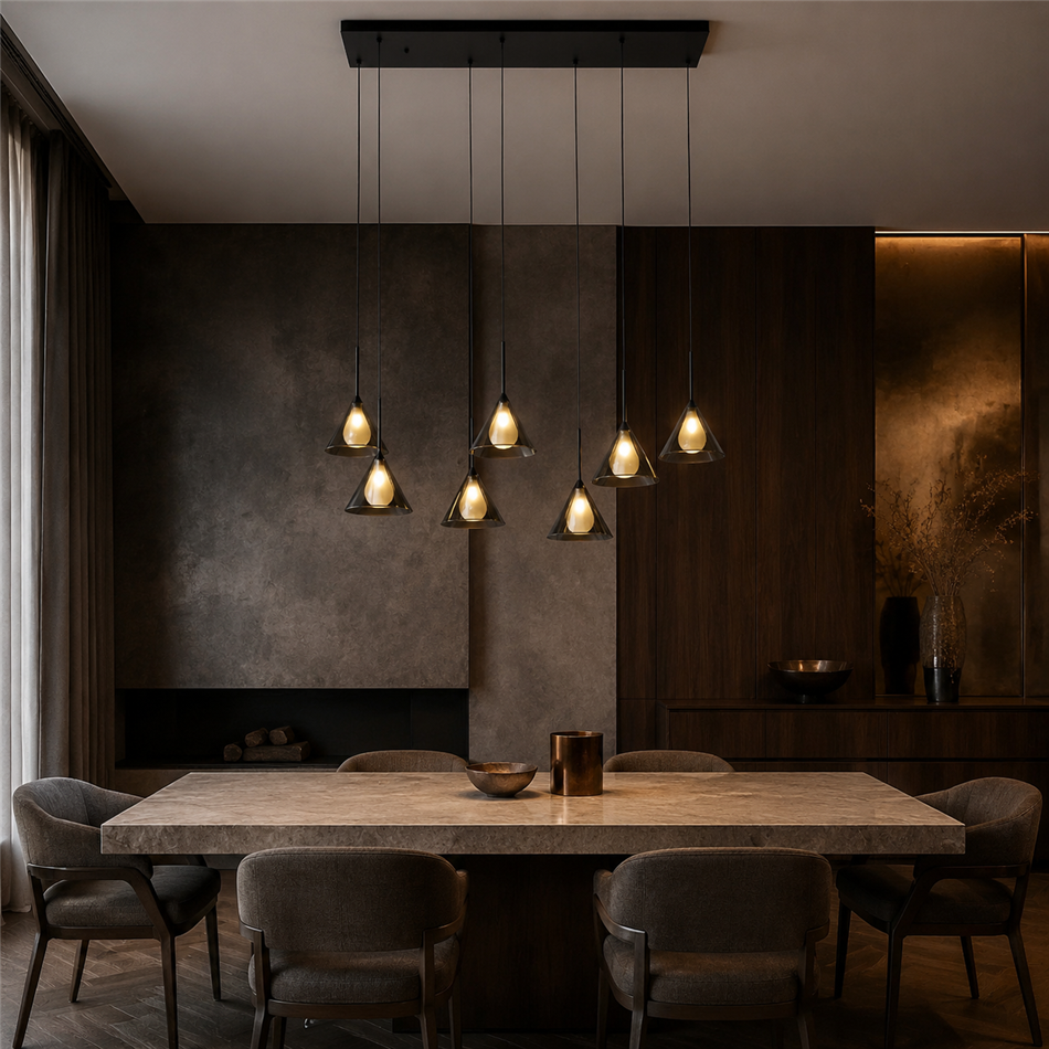 Pendant lamp Robbio 7L smoky, H27-177x110x32cm, G9x7 20W(MAX)