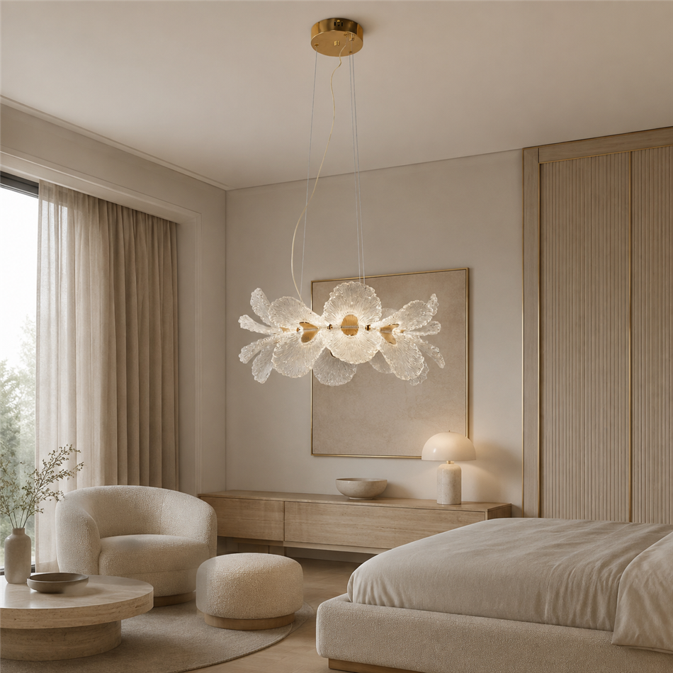 Pendant lamp Smilde 60, transparent/gold color, H30-110cm, D60cm, LED 80W, 3000K/4000K/6000K, 5040lm