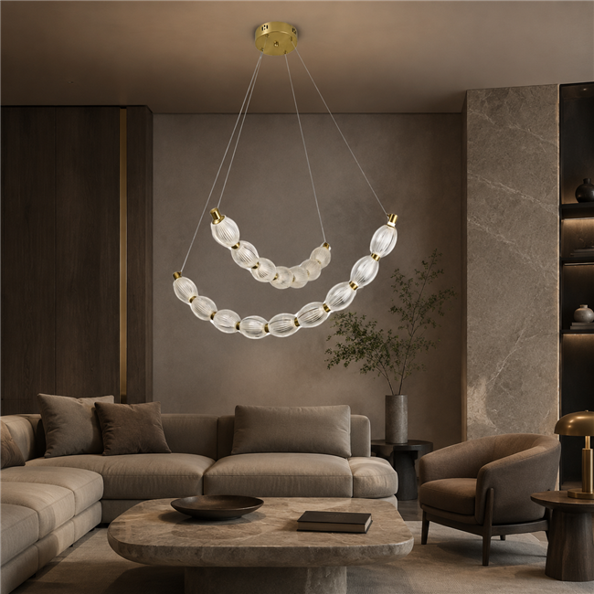 Pendant lamp Sailly, transparent/brass color, D64cm, LED 38W, 3000K/4000K/6000K, 2090lm