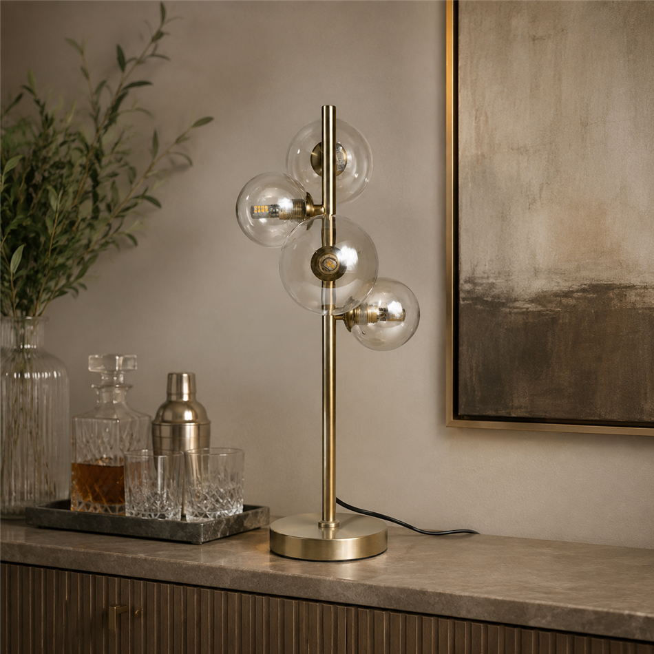Table lamp Rade cognac/brass, H48x24x19xm, G9LEDx4, 5W(MAX)