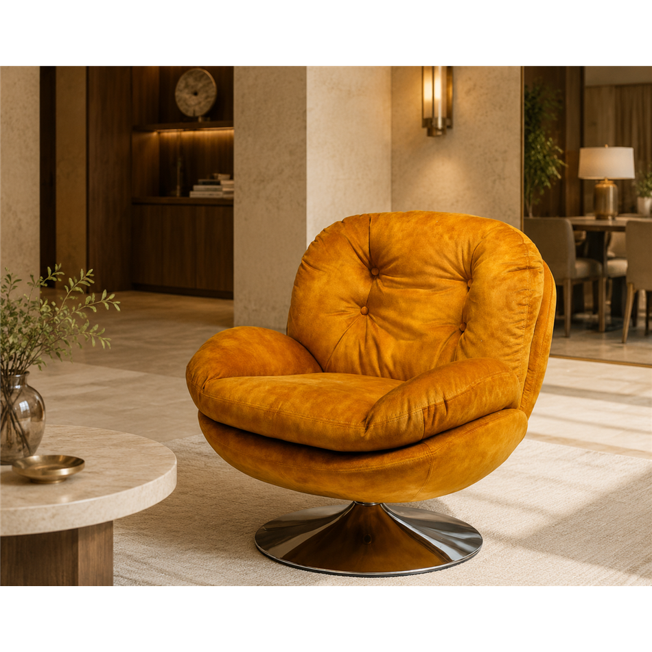 Leisure chair Vanesa, vintage gold 15, rotatable 360 degrees, 84x50xH85, seat height 46cm