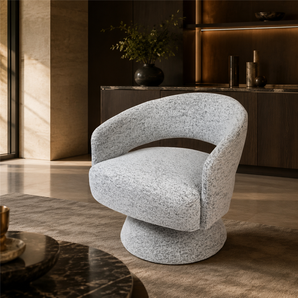 Armchair Delle, swivel 360, white/grey, H72x71x72cm, seat H45cm