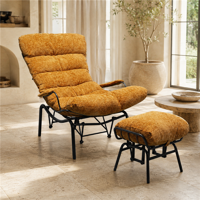 Armchair Vienna Swing and stool, yellow color, H105x83x52cm, seat height 40cm