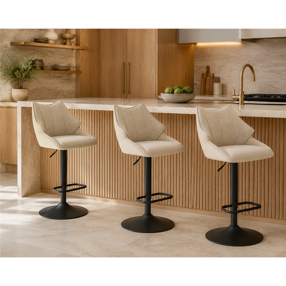 Bar stool Hoker H122, rotatable 360 degrees, beige, H96-118x54x50cm, seat height 62-84cm
