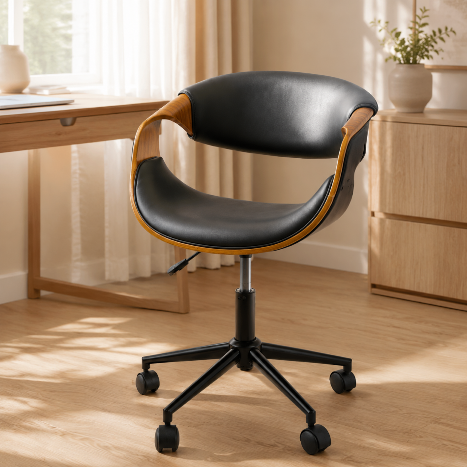 Office chair Saga, walnut/black, H73-83x56x55cm, seat height 44-54cm
