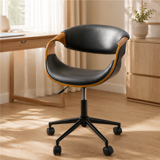 Office chair Saga, walnut/black, H73-83x56x55cm, seat height 44-54cm