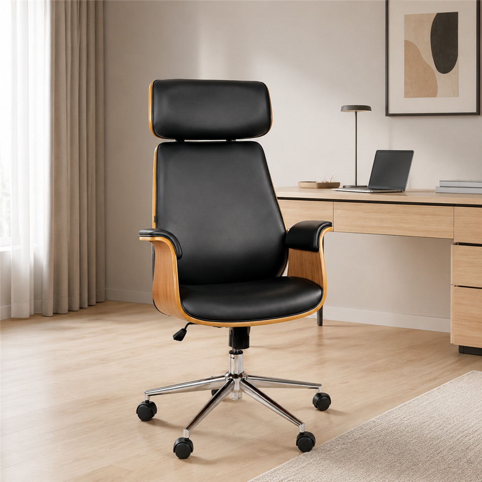 Office chair Saviore, walnut/black, H116.5-122.5x67.5x73.5cm, seat height 46-52cm