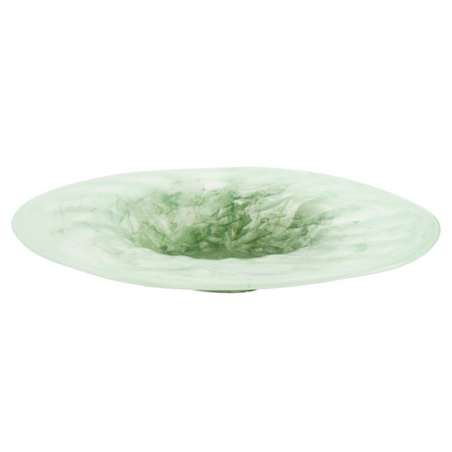 Deco dish Dalvik, white/green, glass, H8cm, D40cm