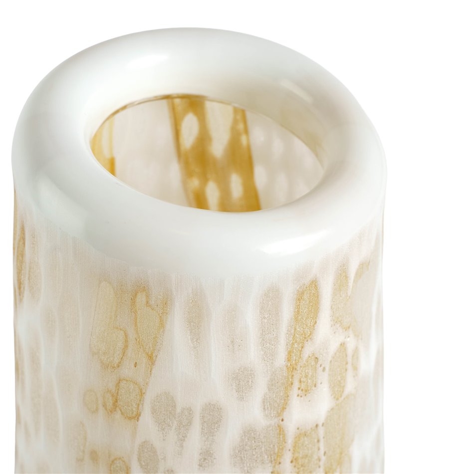 Vase Dijon, white/beige, glass, H28cm, D19.5cm