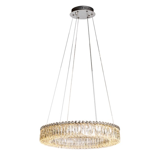 Pendant lamp Ignace LED, transparent/chrome, H200cm, D60cm, LED 43W, 3000K, 4300lm