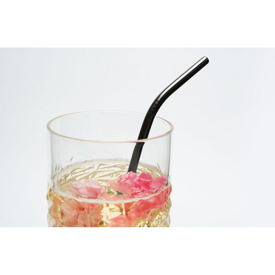 Metal drinking straws, 3 pcs, black colour, 21cm