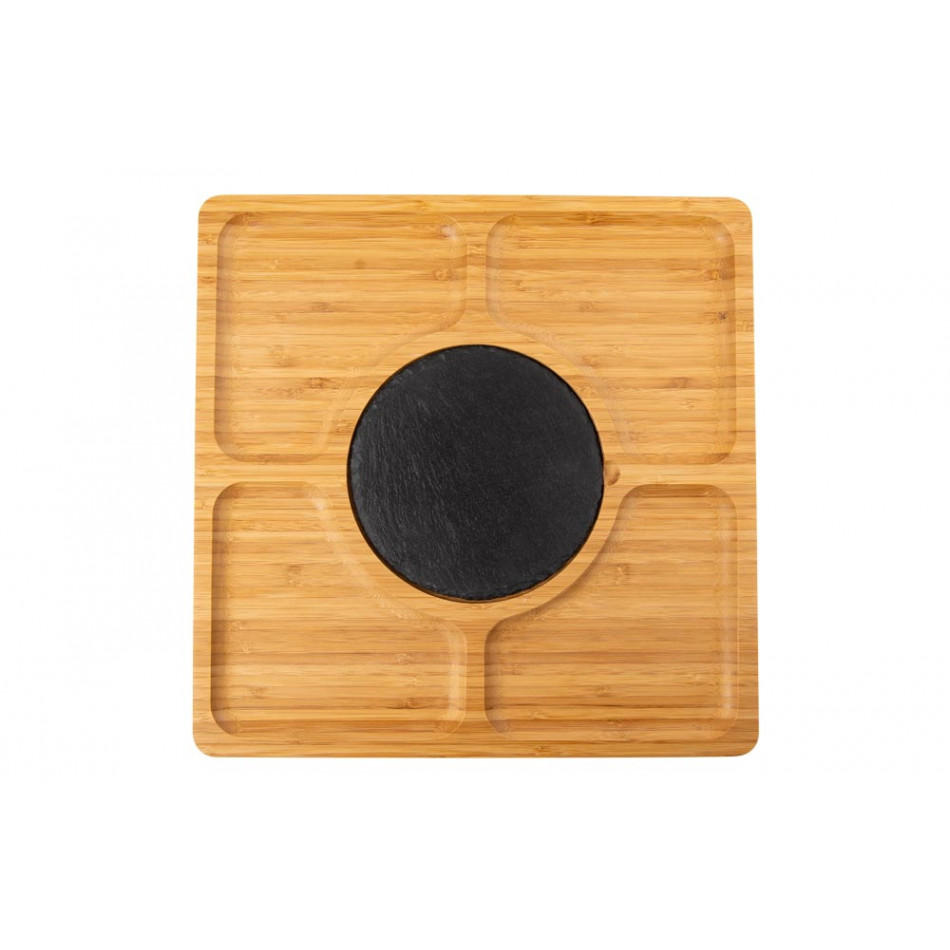 Bamboo serving plate with stone insert, 33x33cm