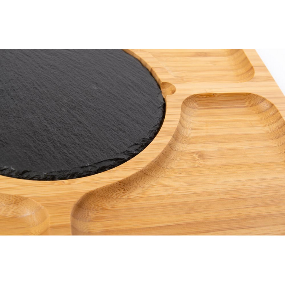 Bamboo serving plate with stone insert, 33x33cm