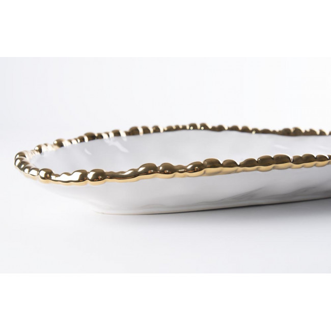 Decorative bowl Wioletta, white/gold, 40.5x17x4cm