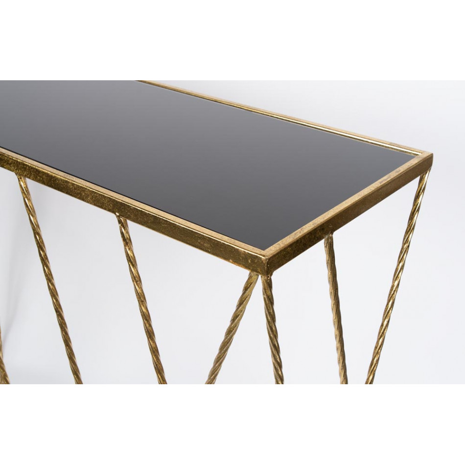 Console Bora L, golden/black, glass/metal, 107x81x31cm