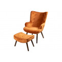 Armchair Davel and stool, orange, H98x66x75cm, seat height 45cm