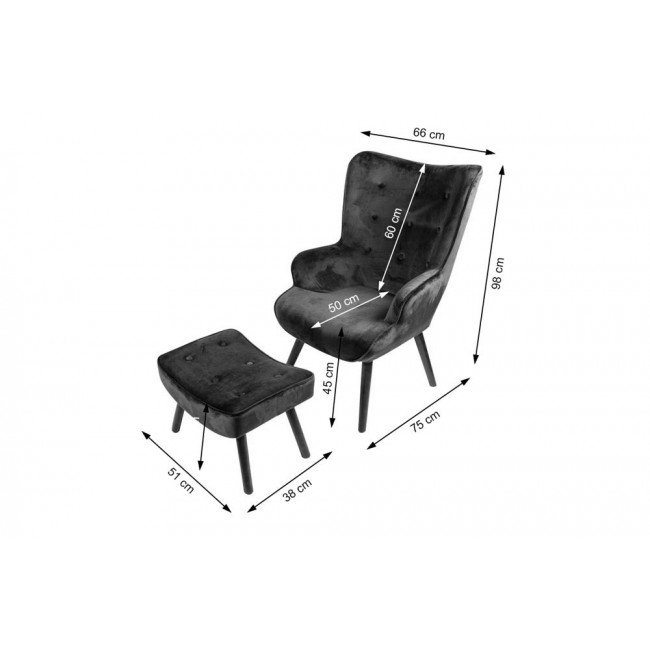 Armchair Davel and stool, orange, H98x66x75cm, seat height 45cm