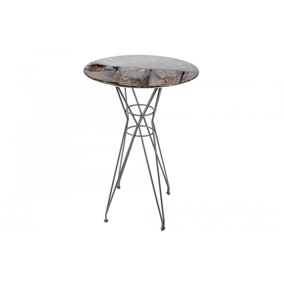 Bar table Gozo, stone surface/black legs, D70 H103cm