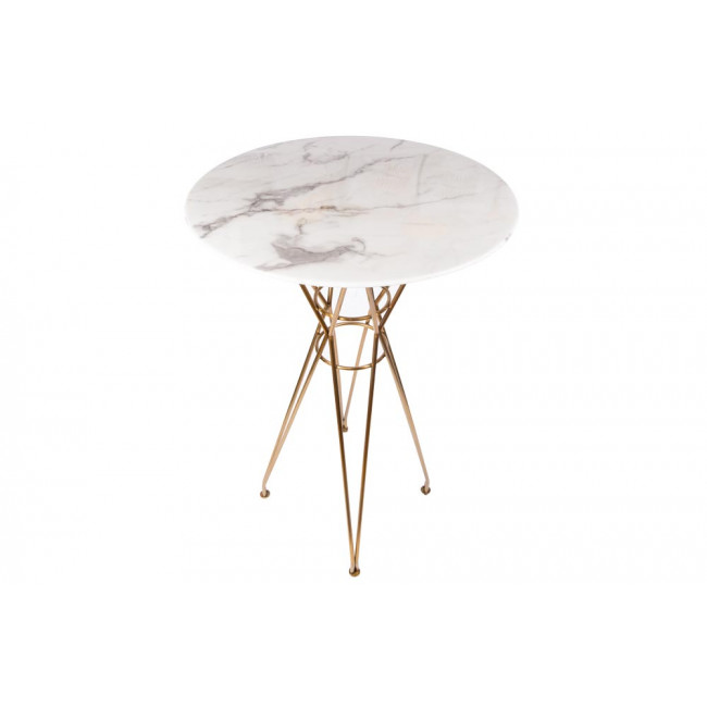 Bar table Gozo, white stone surface/golden legs, D70 H103cm