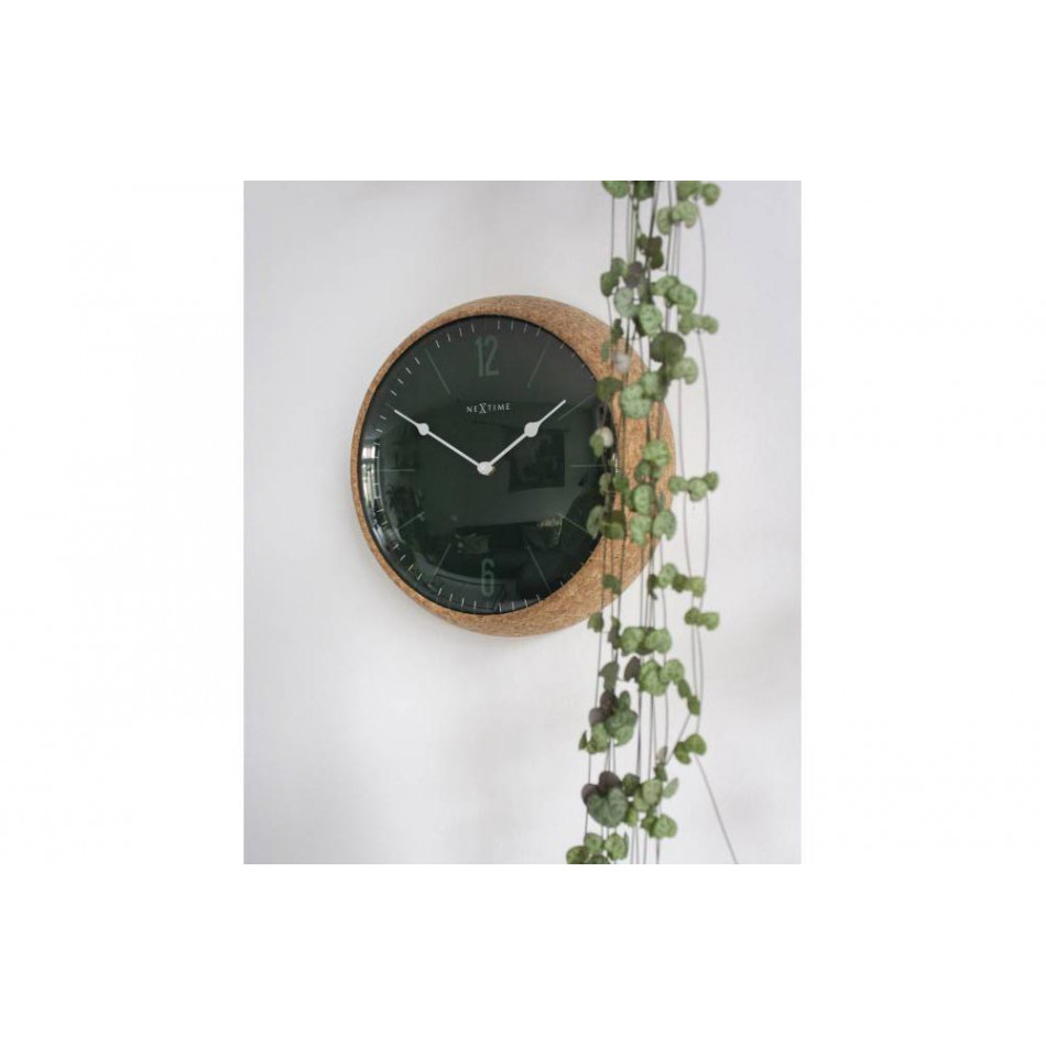 Wall clock Cork, green, D30cm, width 7cm
