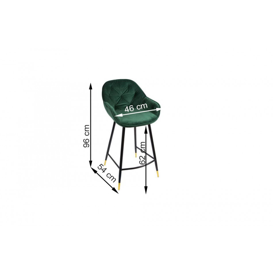 Bar chair Salorino, green, velvet, 96x48x54cm, seat height 62cm