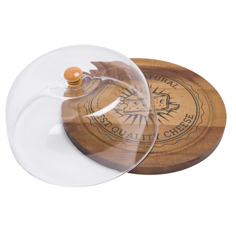 Serving plate with lid, acacia wood, D24.5x12cm