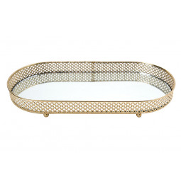Tray with mirror M, metal, gold colour, 33x17x4cm
