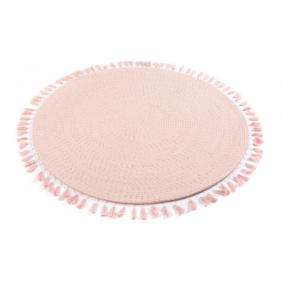 Carpet with fringes, pink, D90cm