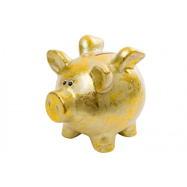 Saving bank Goldy Piggy, golden, 11.5x15.5x14cm