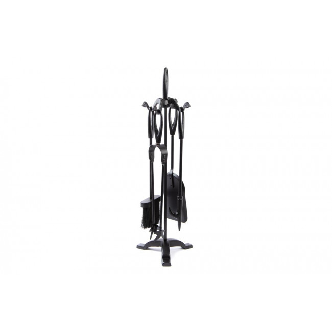 Metallic fireplace tools, 4 pieces and holder, 20x20x60cm