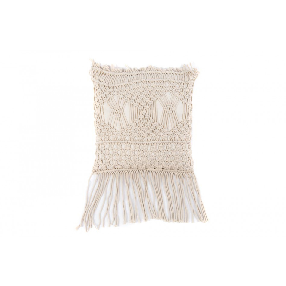 Decorative cushion Macrame, with fringe, creme colour,40x40cm