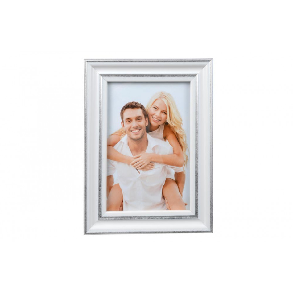 Plastic photo frame, white/silver, 10x15cm  
