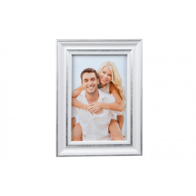 Plastic photo frame, white/silver, 10x15cm  