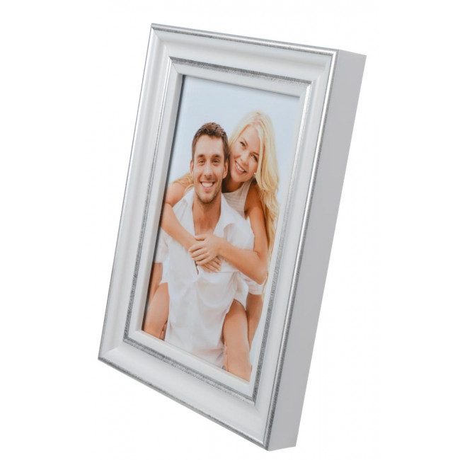 Plastic photo frame, white/silver, 10x15cm  