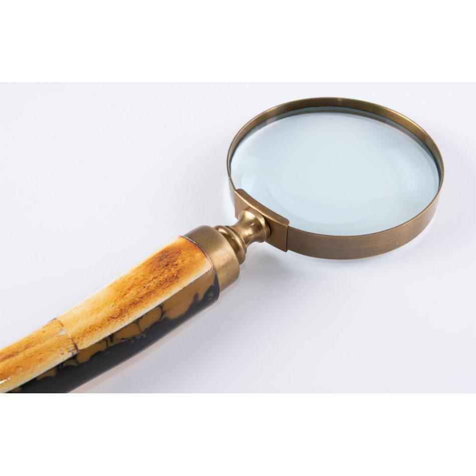 Brass Magnifier with bone handle, 23x7.5x2.5cm, 4x magnification