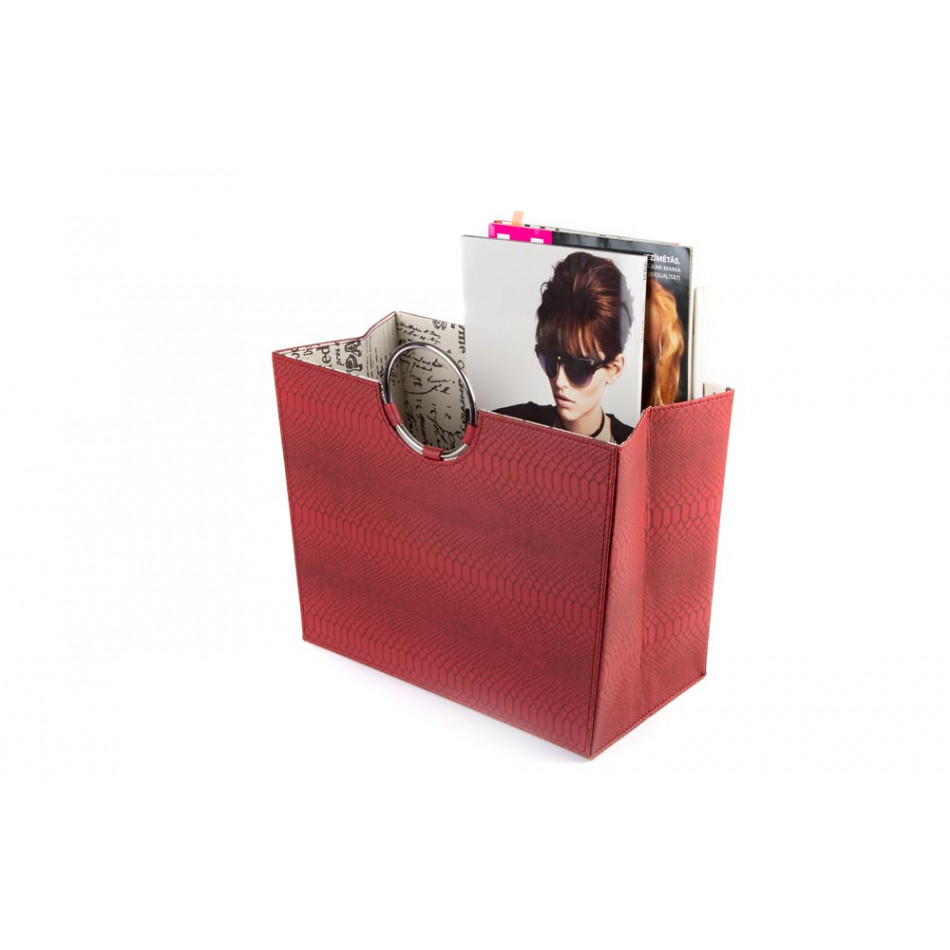 Magazine bag, red/snake skin PU, 31x20x41cm